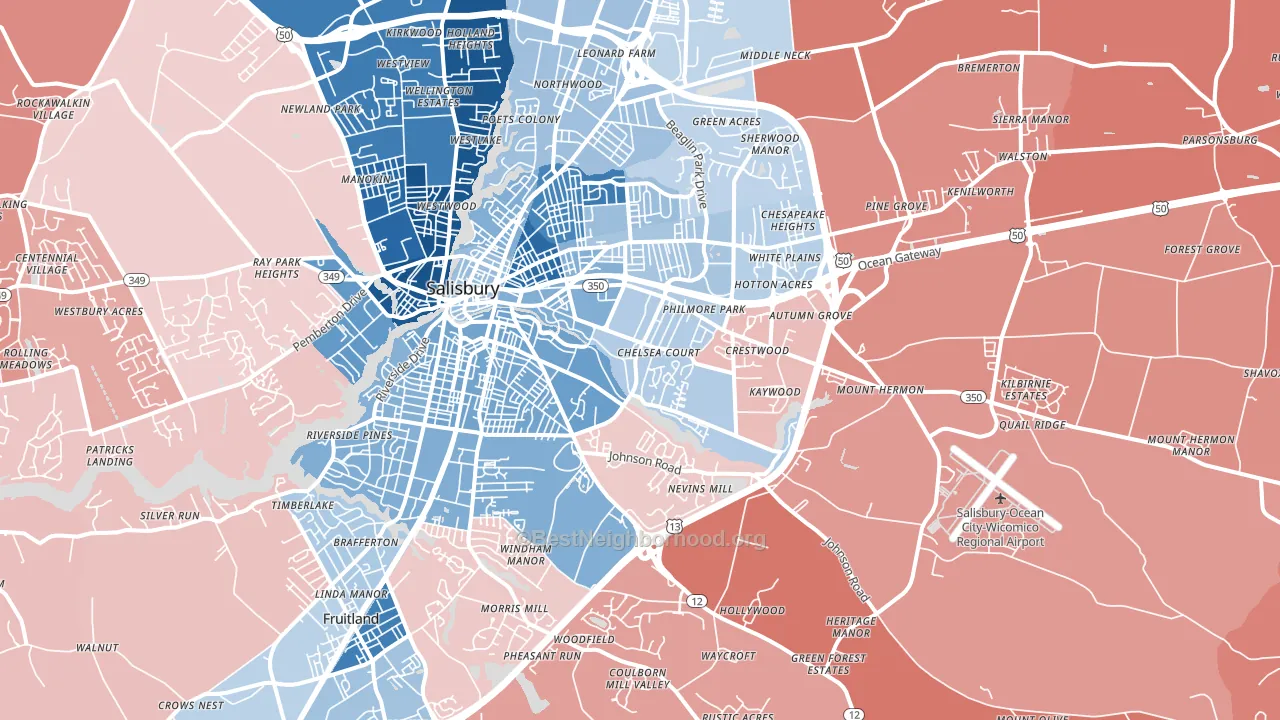 21804, MD block-group political-lean map