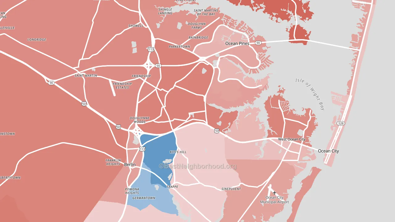 21811, MD block-group political-lean map