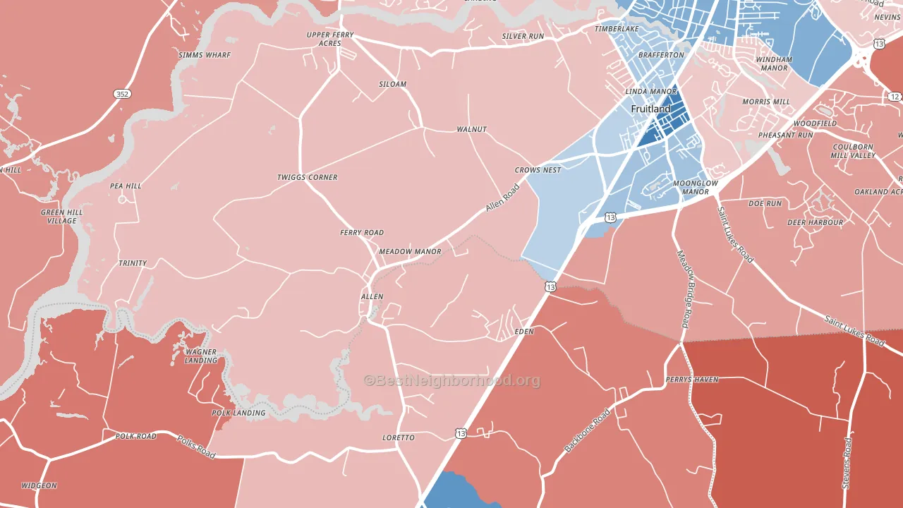 21822, MD block-group political-lean map