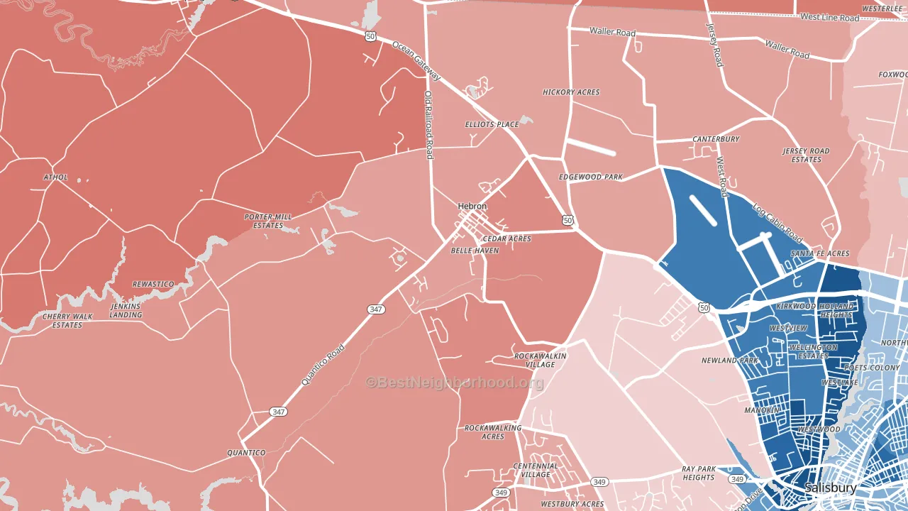 21830, MD block-group political-lean map