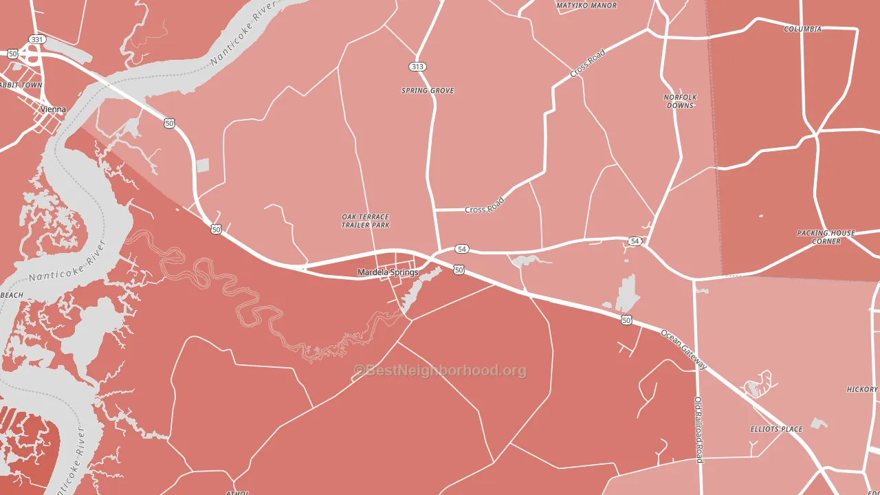 21837, MD block-group political-lean map