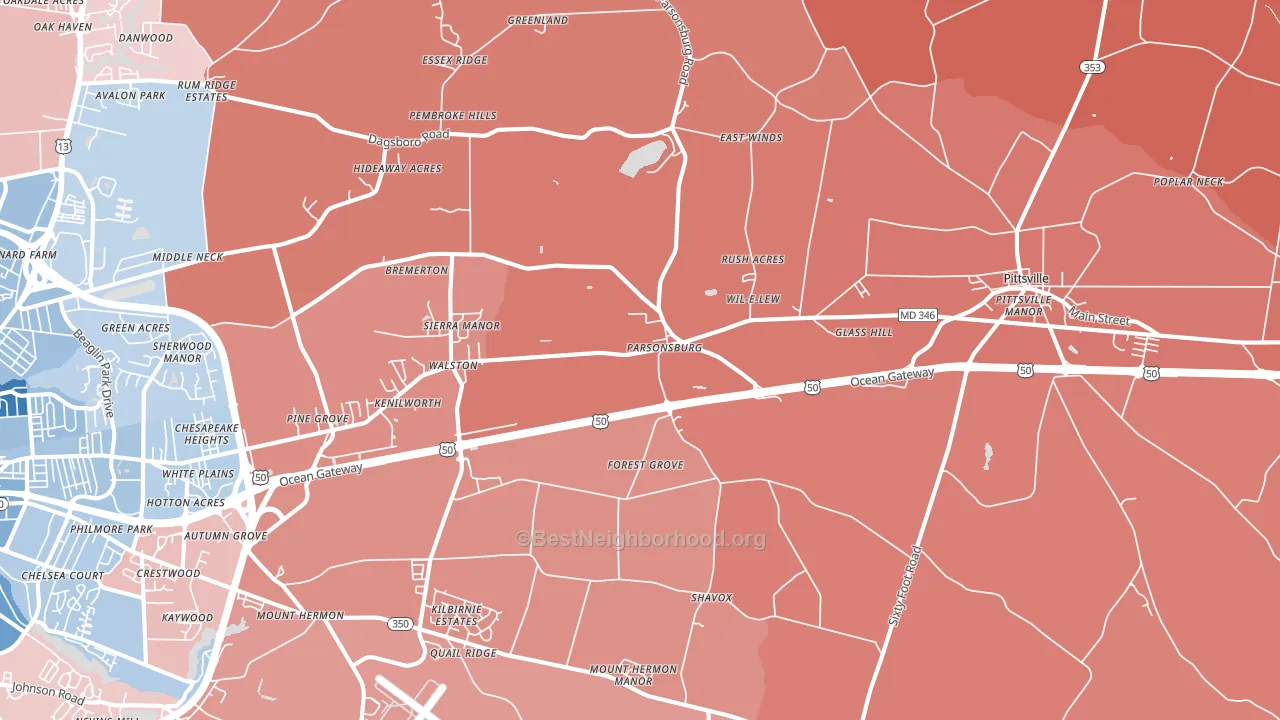 21849, MD block-group political-lean map