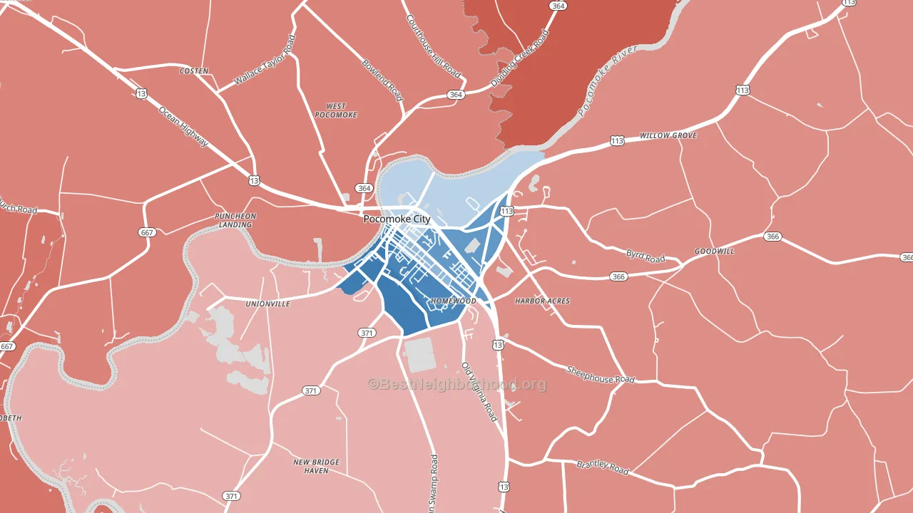 21851, MD block-group political-lean map