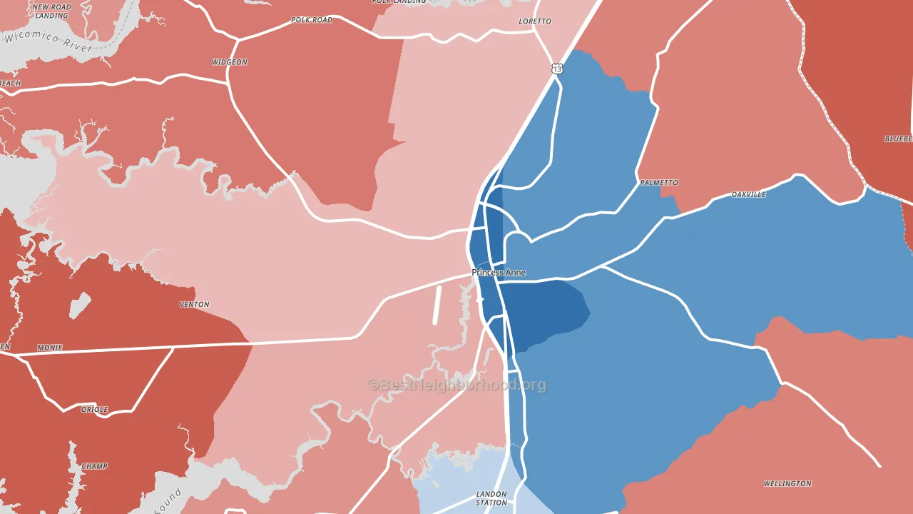 21853, MD block-group political-lean map