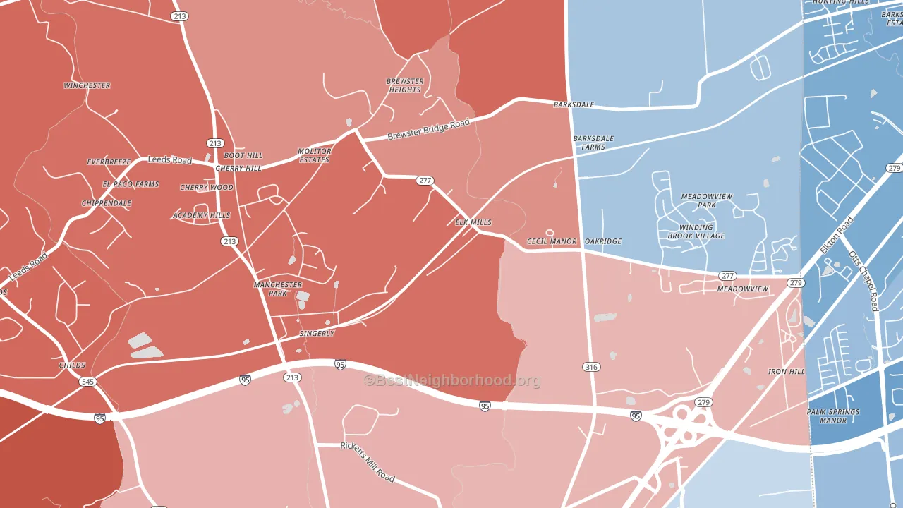21920, MD block-group political-lean map