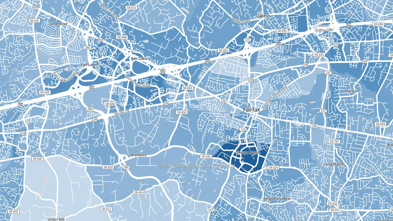 22030, VA block-group political-lean map