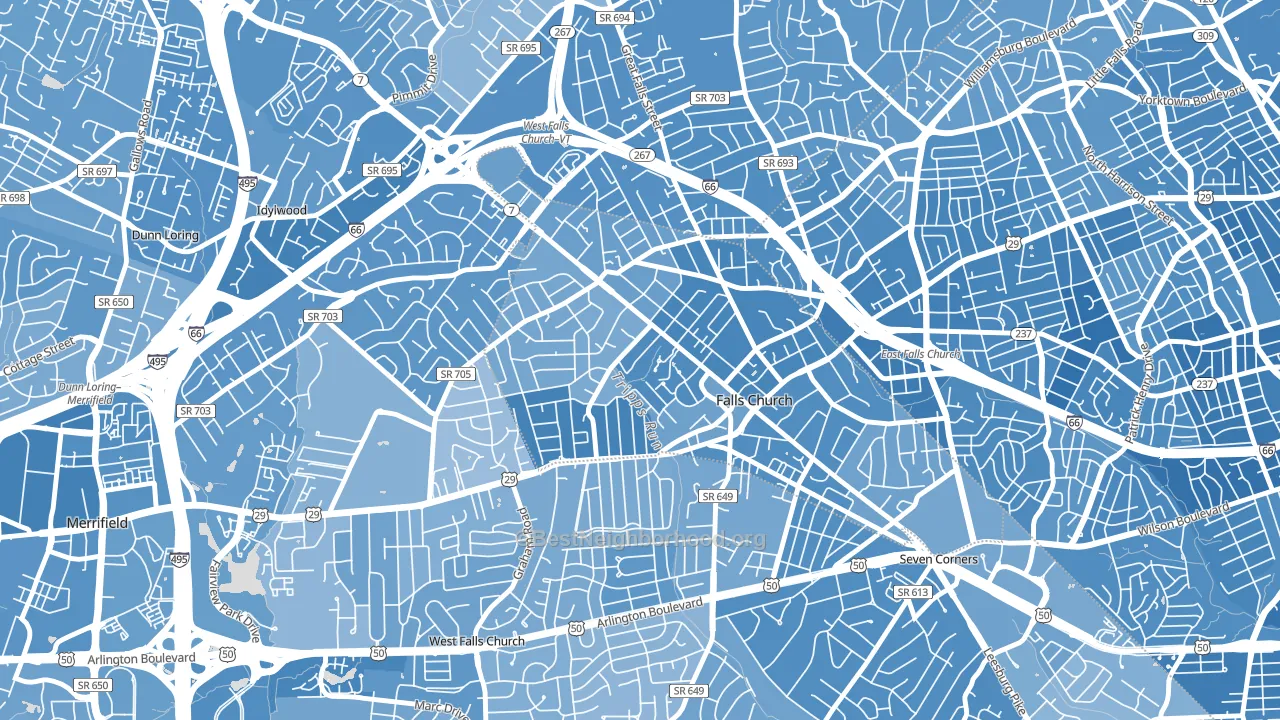 22046, VA block-group political-lean map