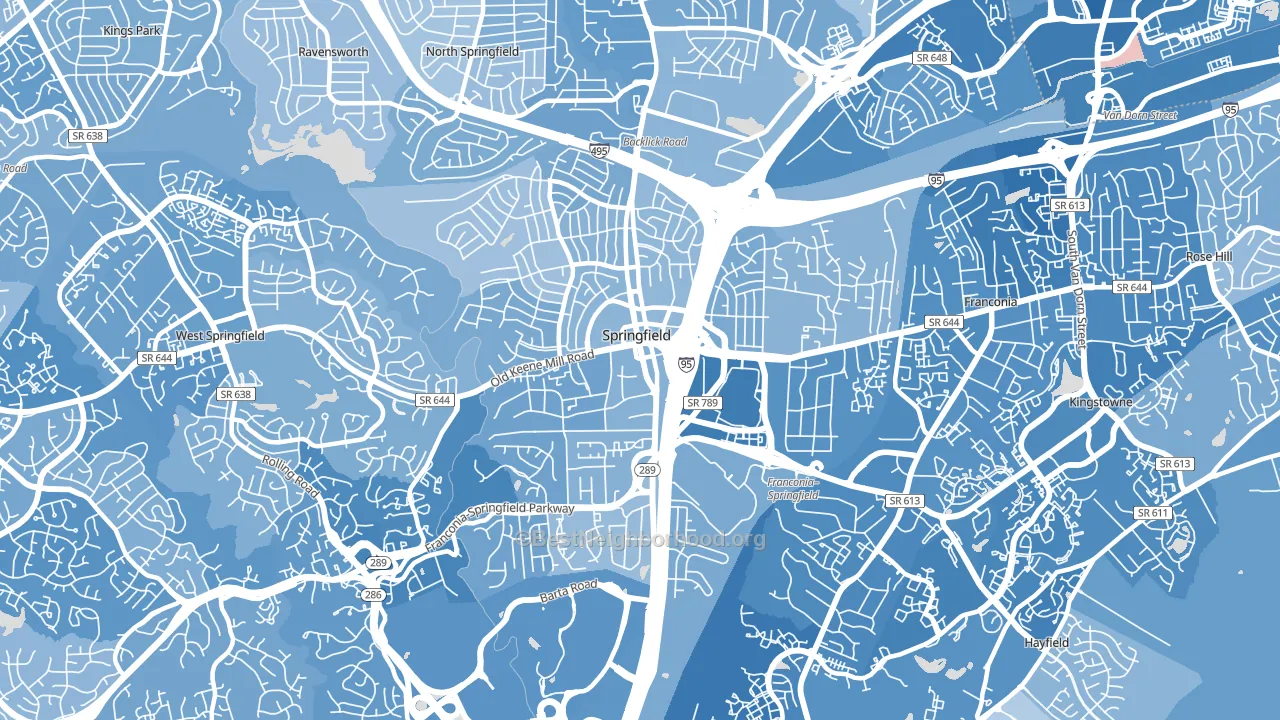 22150, VA block-group political-lean map