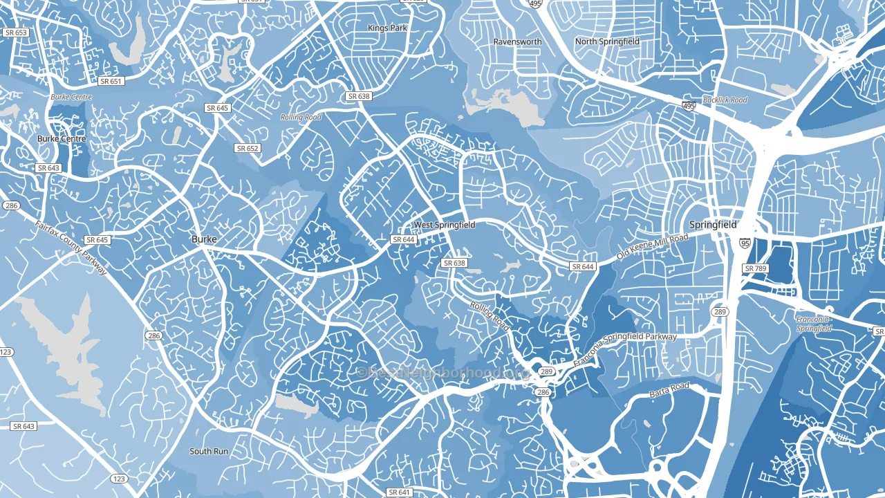 22152, VA block-group political-lean map