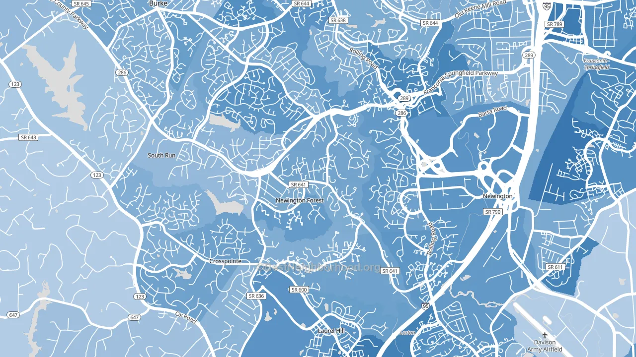 22153, VA block-group political-lean map
