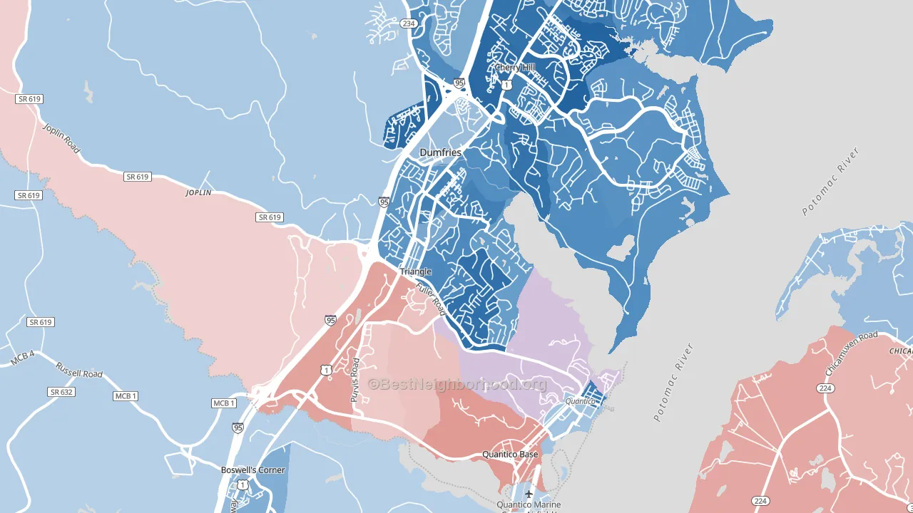 22172, VA block-group political-lean map