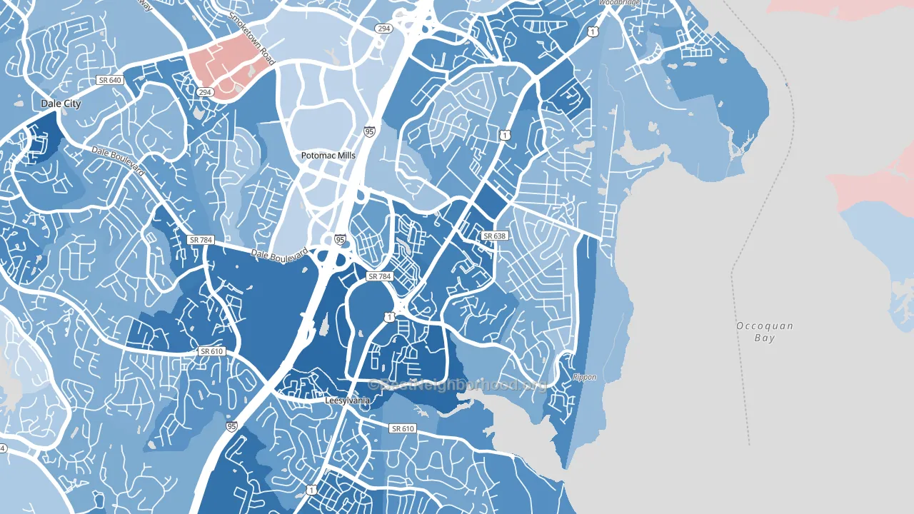 22191, VA block-group political-lean map