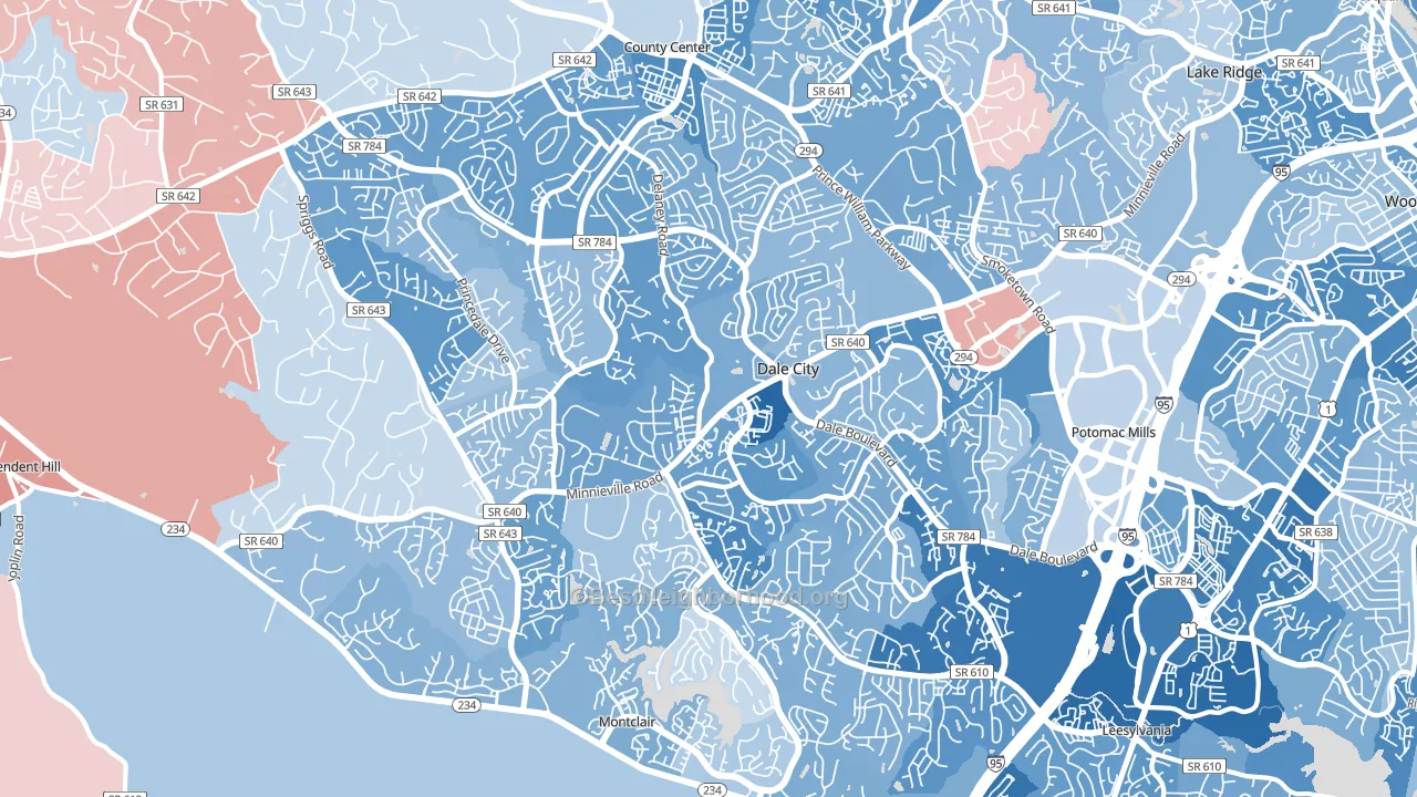 22193, VA block-group political-lean map