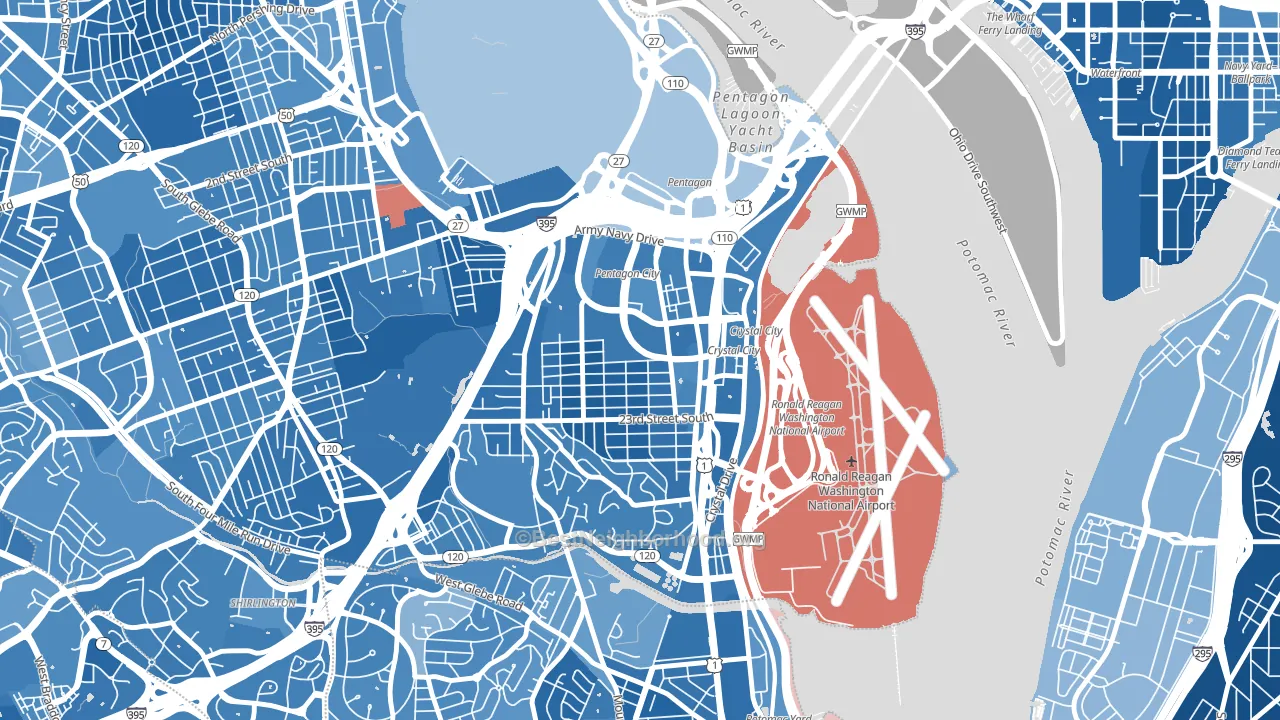 22202, VA block-group political-lean map