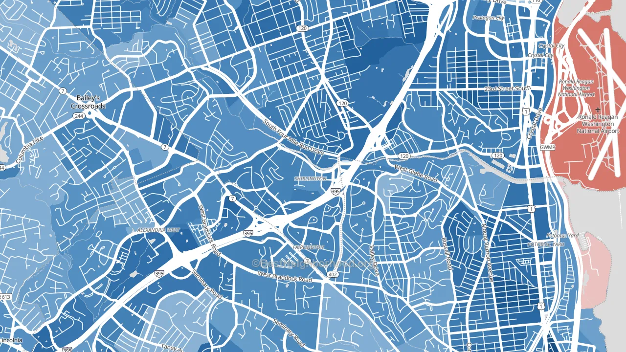 22206, VA block-group political-lean map