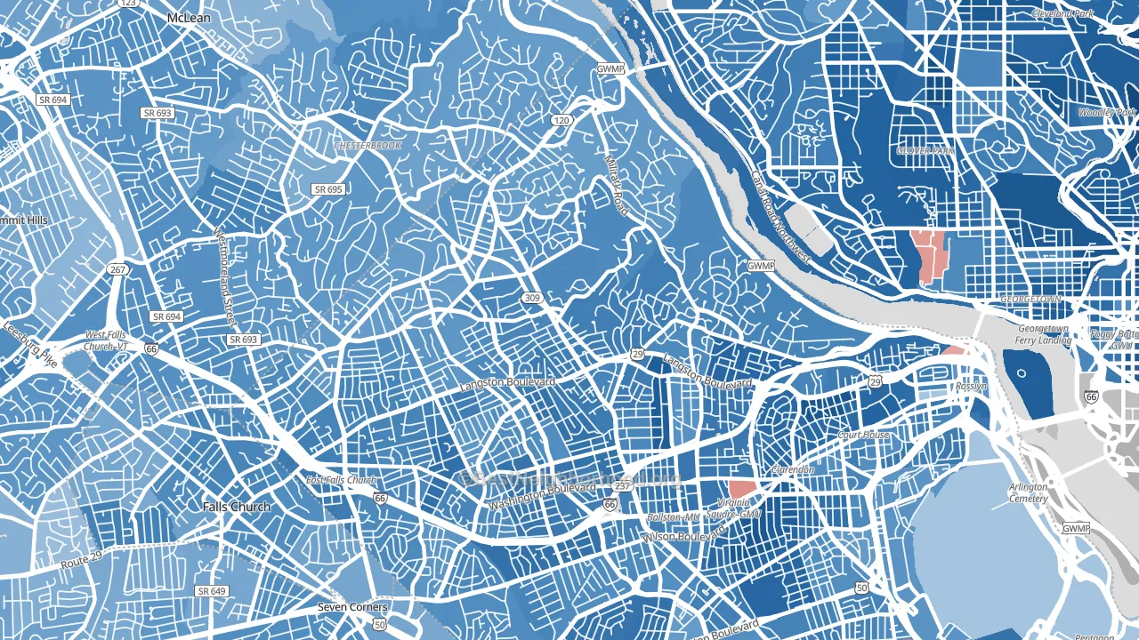22207, VA block-group political-lean map
