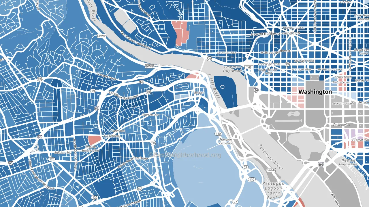 22209, VA block-group political-lean map