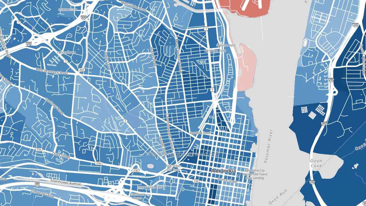 22301, VA block-group political-lean map
