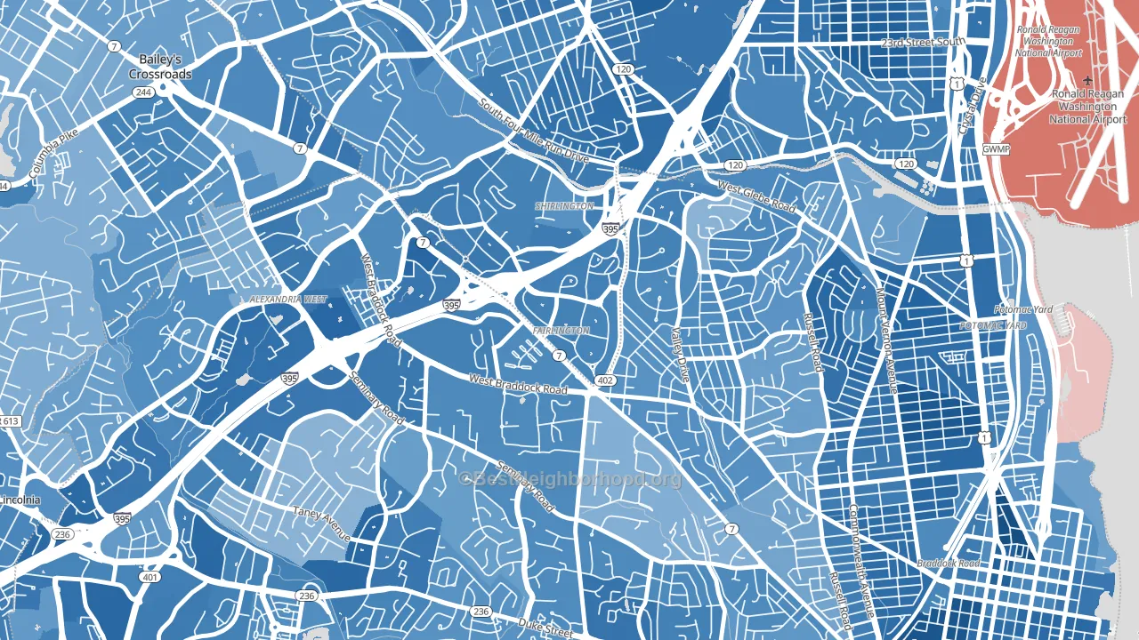 22302, VA block-group political-lean map