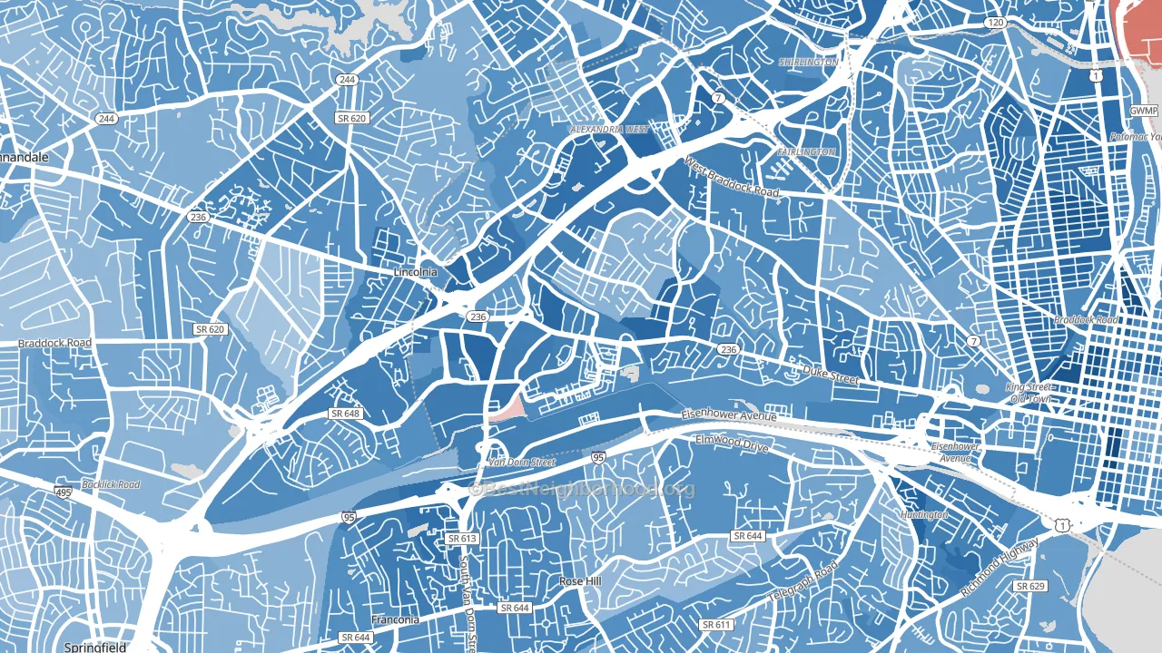 22304, VA block-group political-lean map