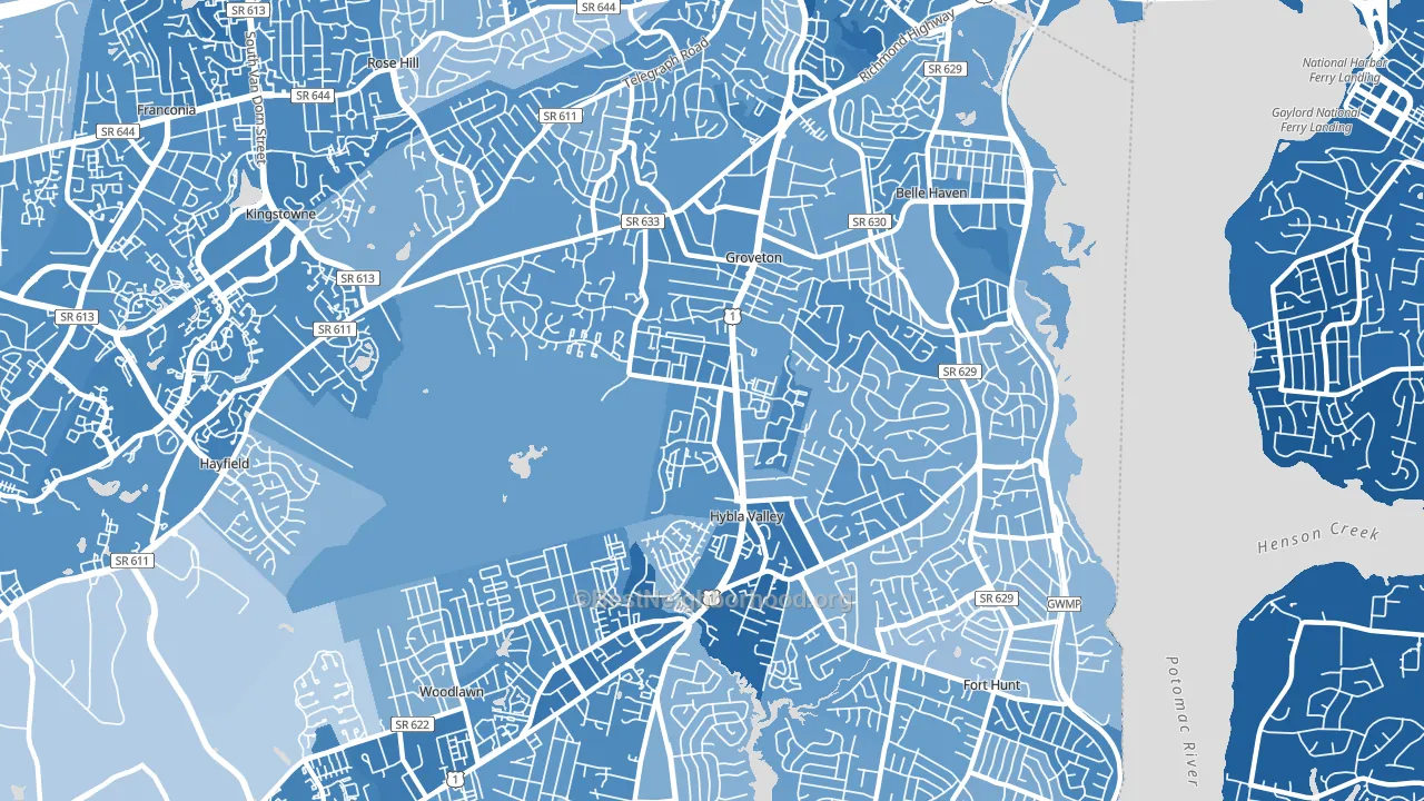 22306, VA block-group political-lean map