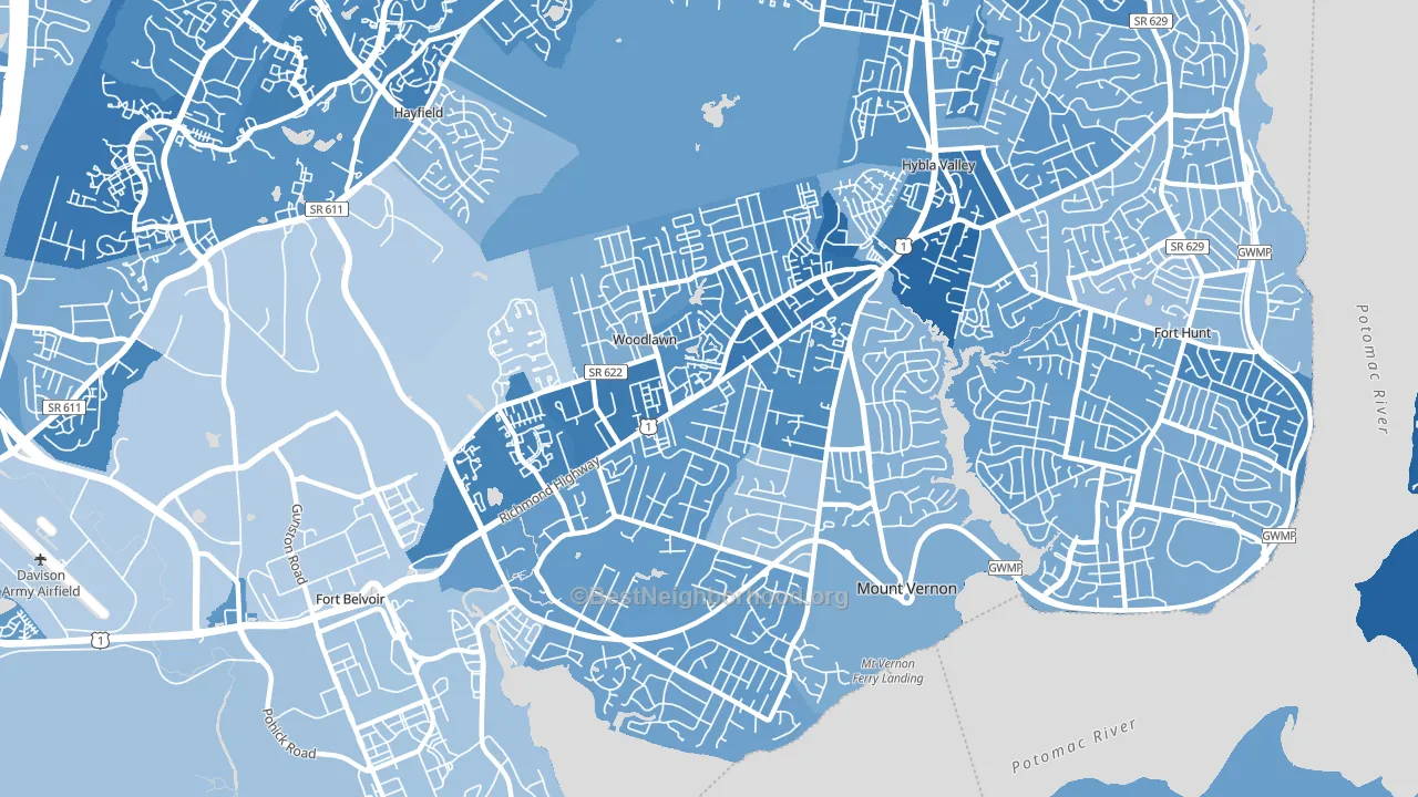 22309, VA block-group political-lean map