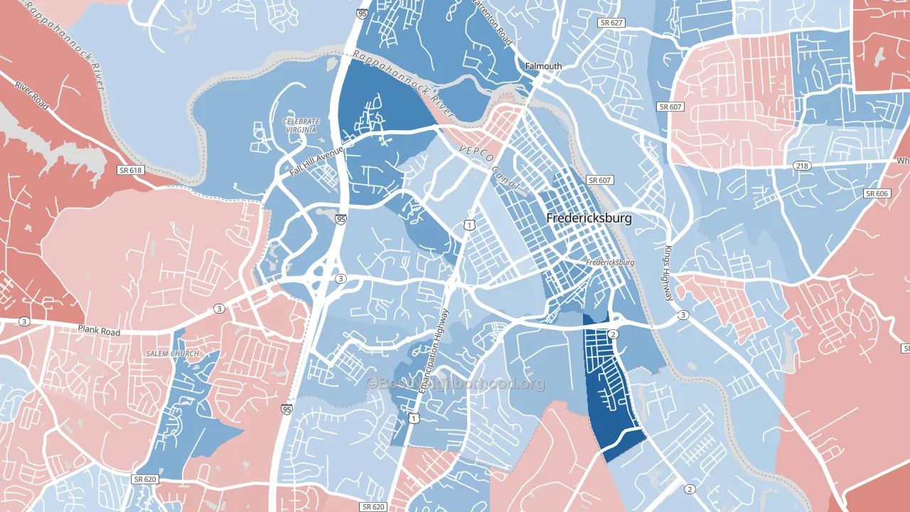 22401, VA block-group political-lean map