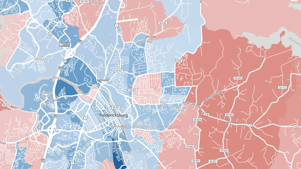 22405, VA block-group political-lean map