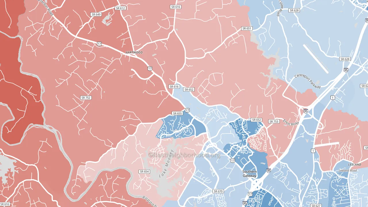 22406, VA block-group political-lean map