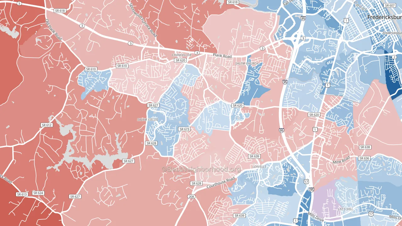 22407, VA block-group political-lean map
