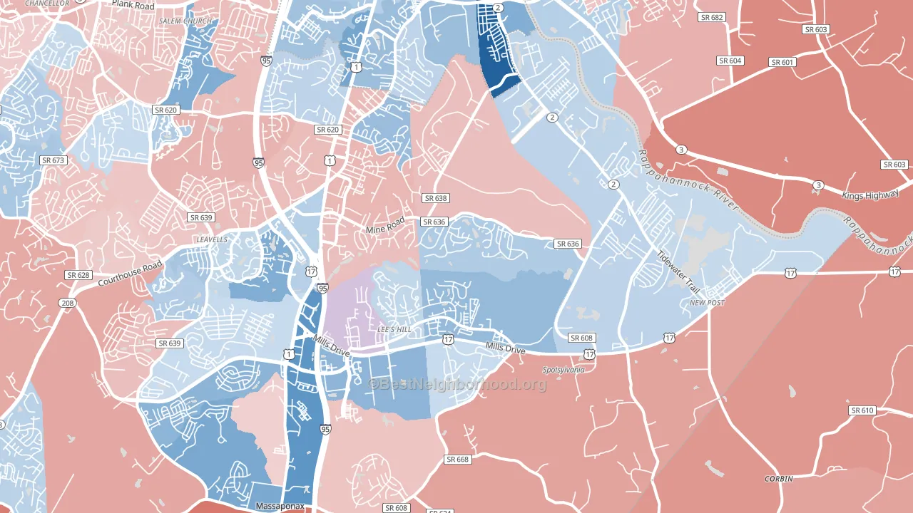 22408, VA block-group political-lean map