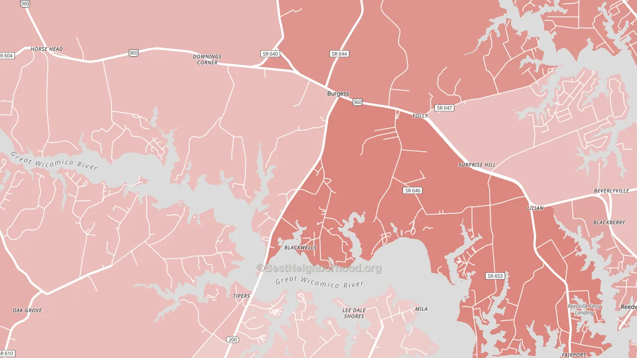 22432, VA block-group political-lean map
