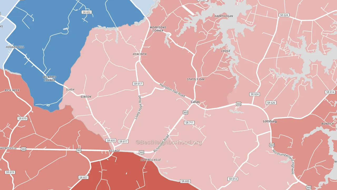 22435, VA block-group political-lean map