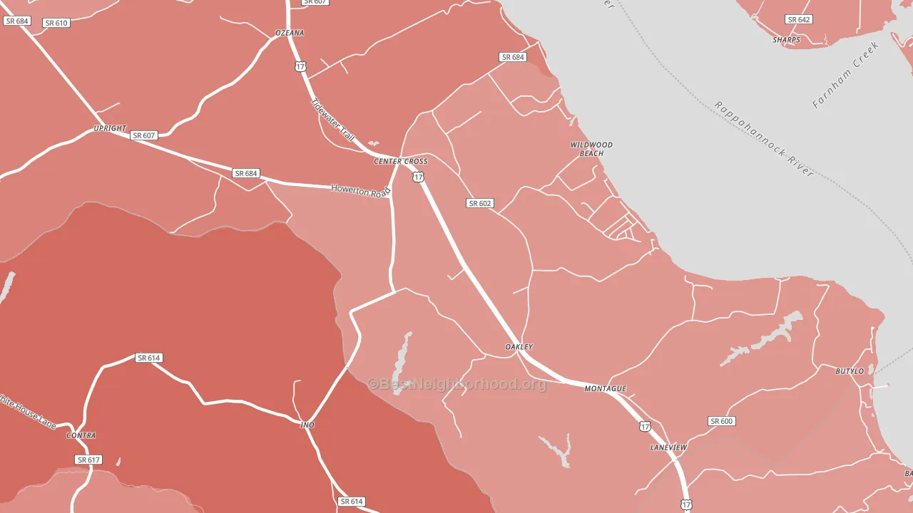 22437, VA block-group political-lean map