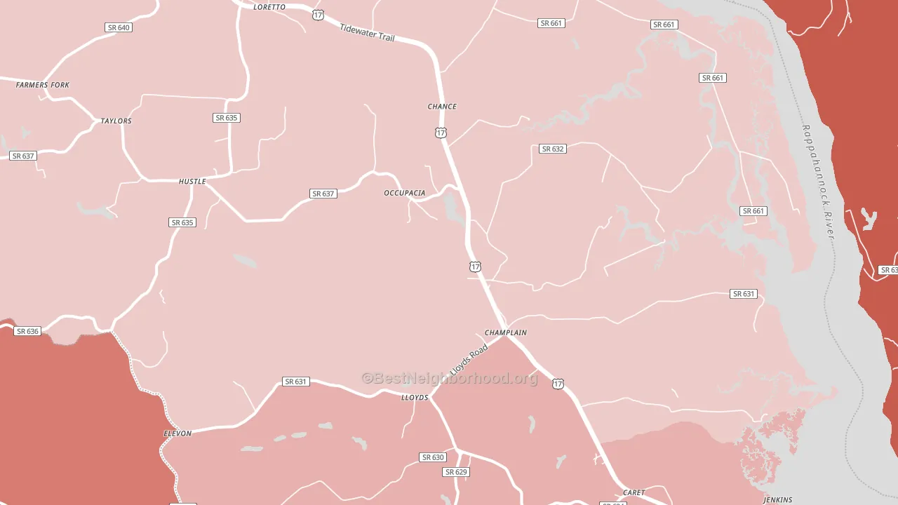 22438, VA block-group political-lean map