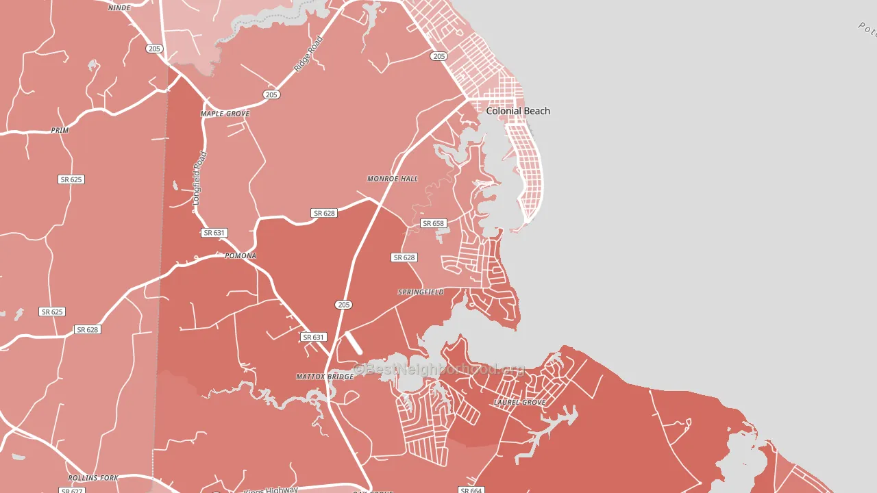 22443, VA block-group political-lean map