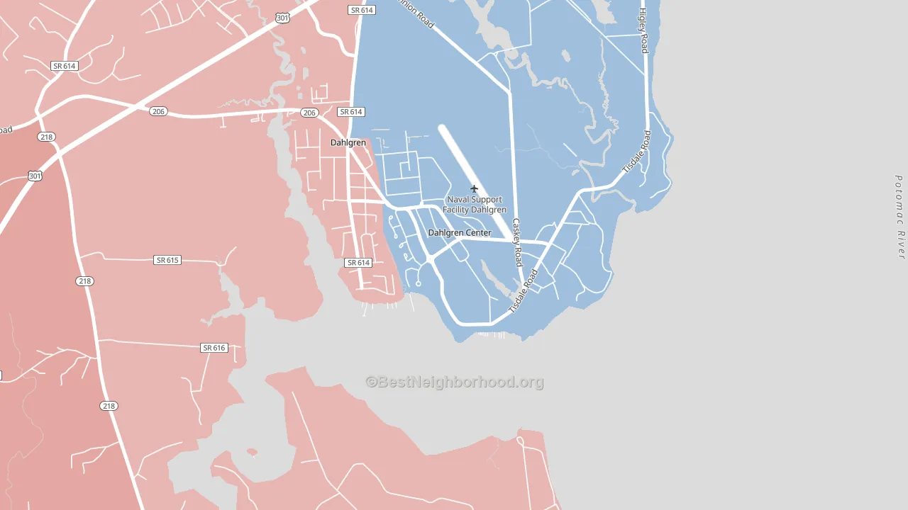 22448, VA block-group political-lean map