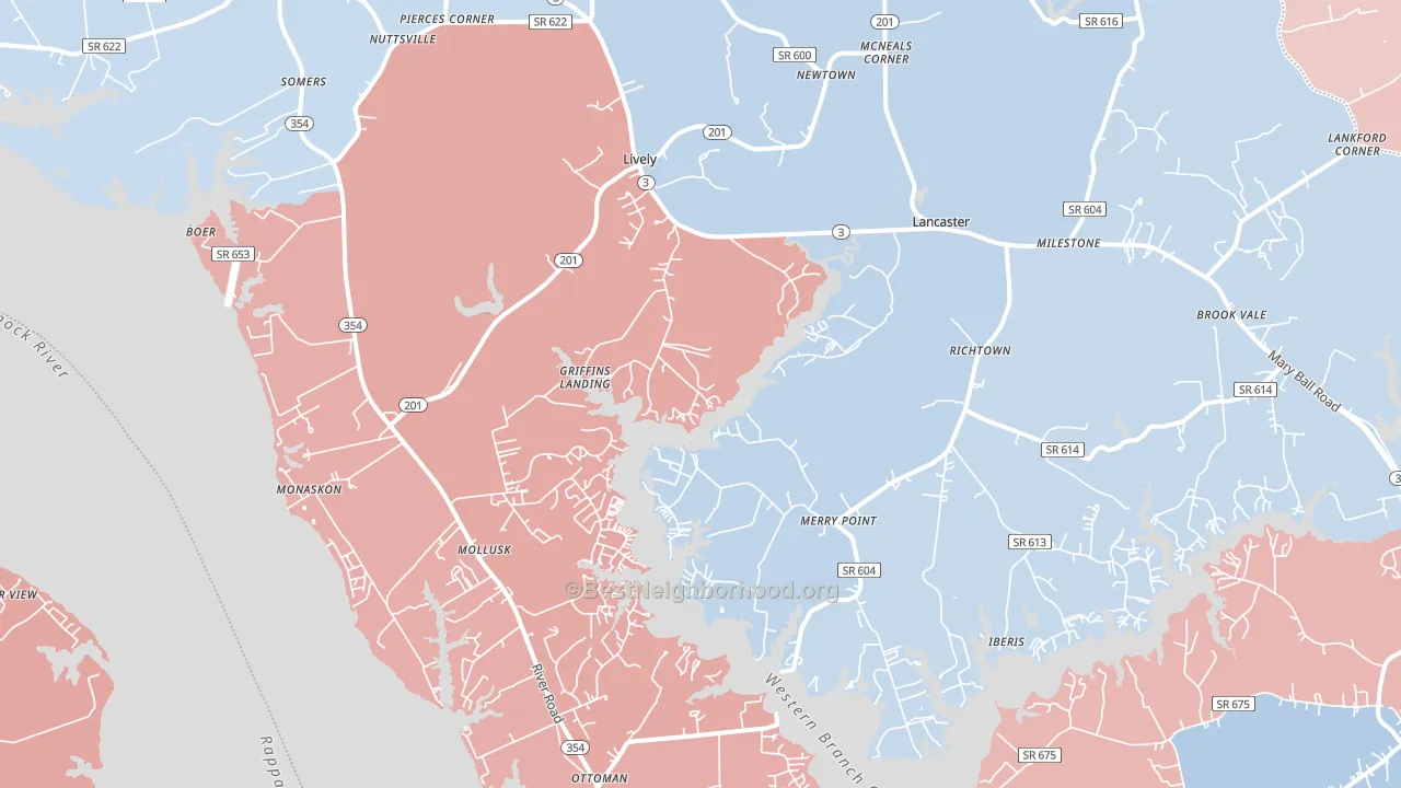22503, VA block-group political-lean map