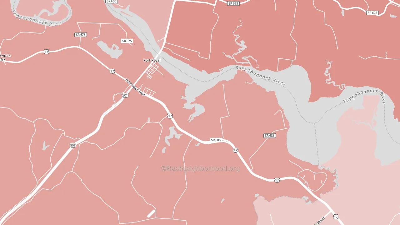 22535, VA block-group political-lean map