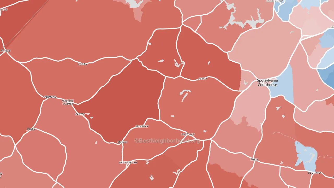 22551, VA block-group political-lean map