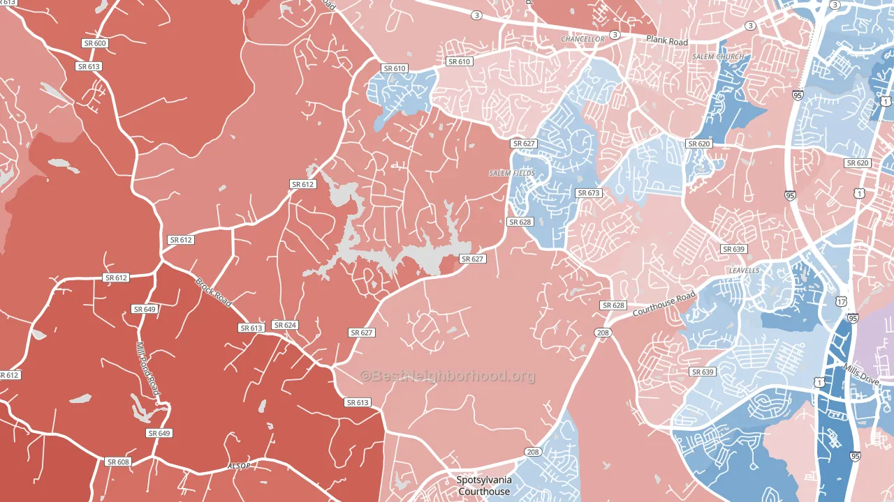 22553, VA block-group political-lean map