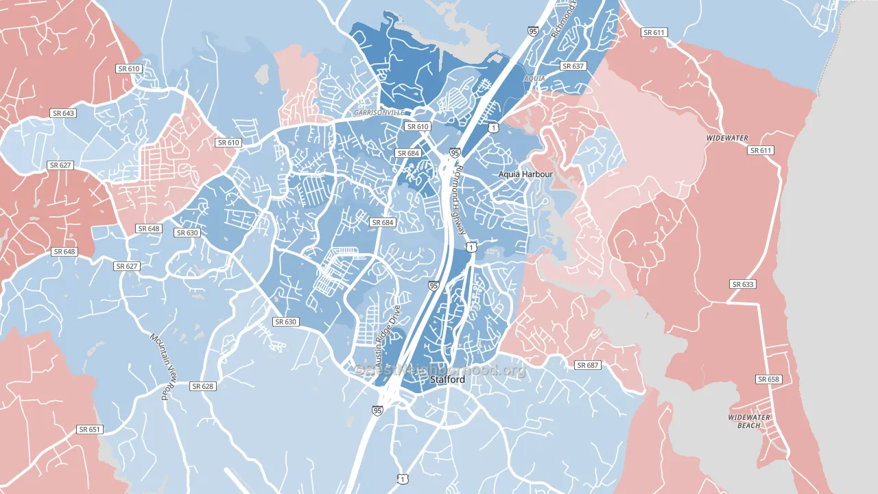 22554, VA block-group political-lean map