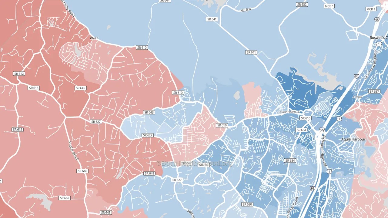 22556, VA block-group political-lean map