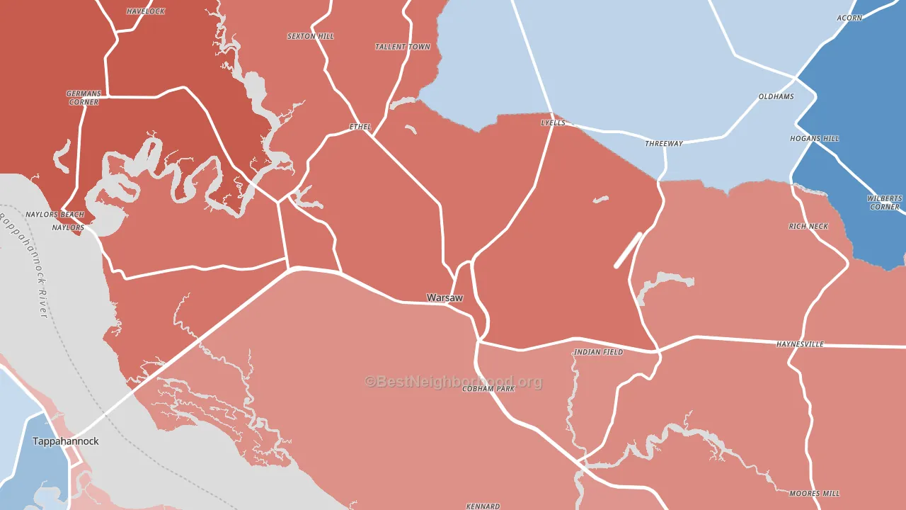 22572, VA block-group political-lean map