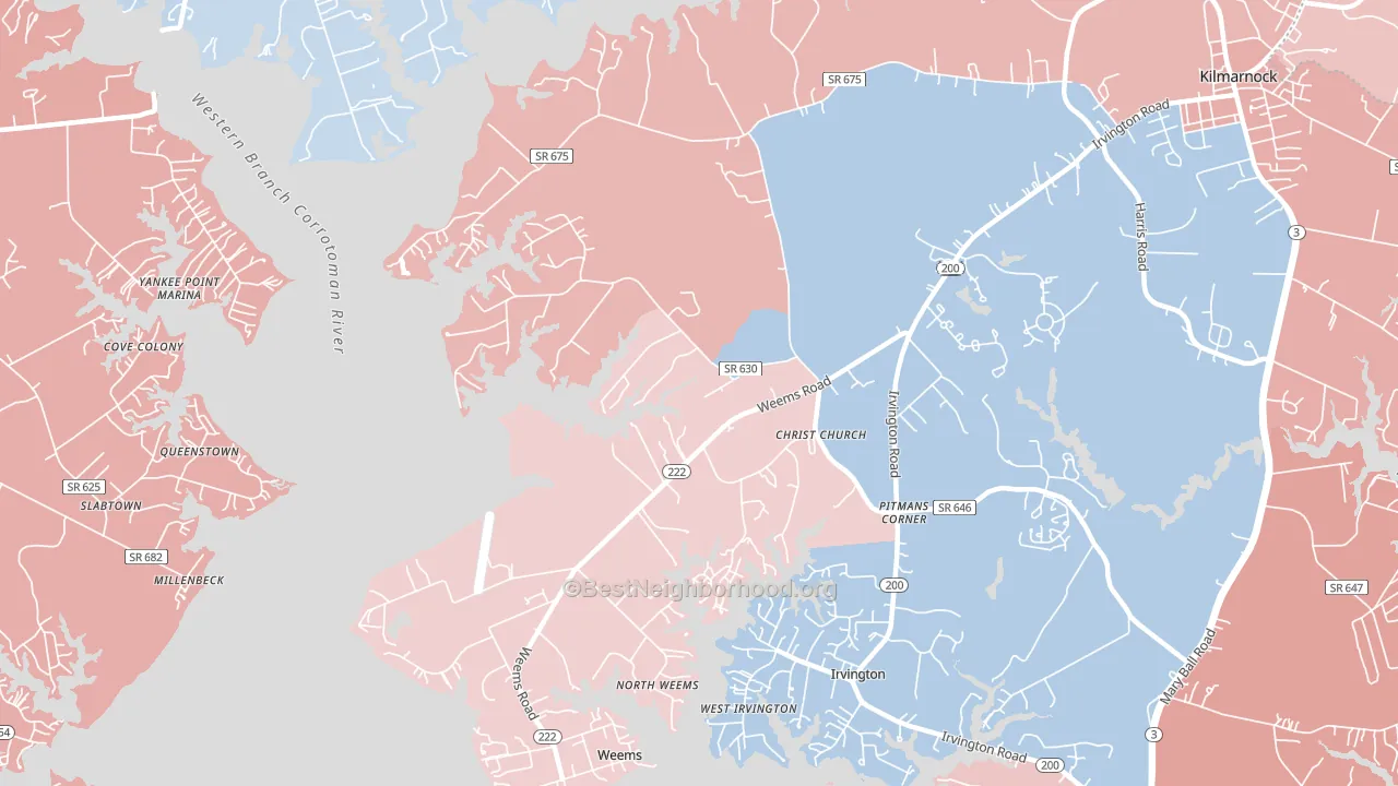 22576, VA block-group political-lean map