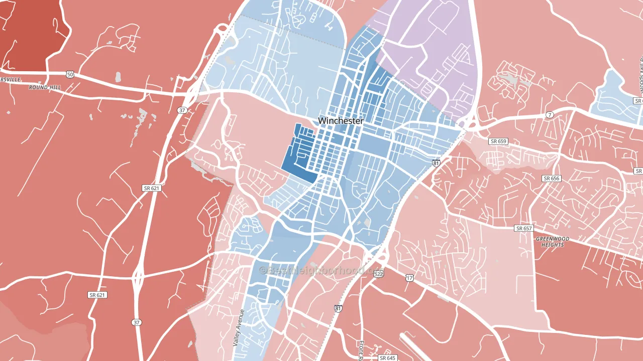 22601, VA block-group political-lean map