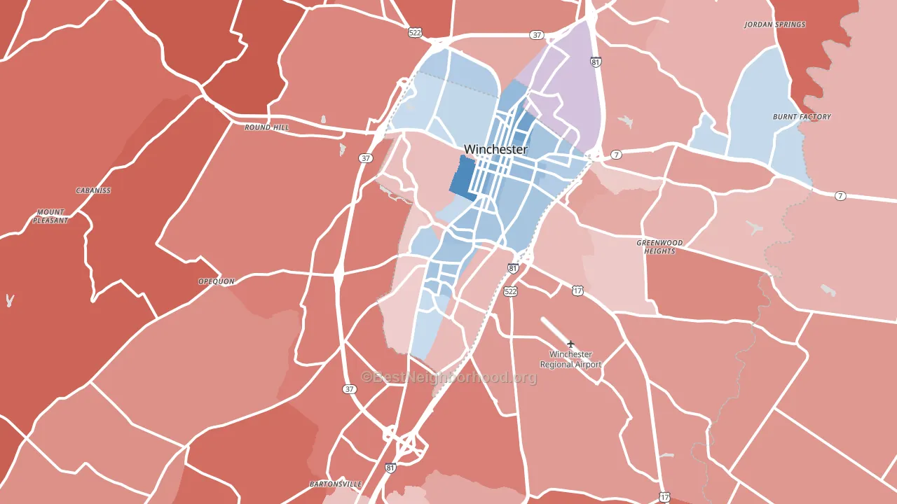 22602, VA block-group political-lean map