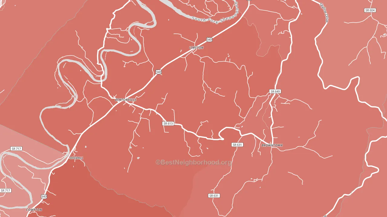 22610, VA block-group political-lean map