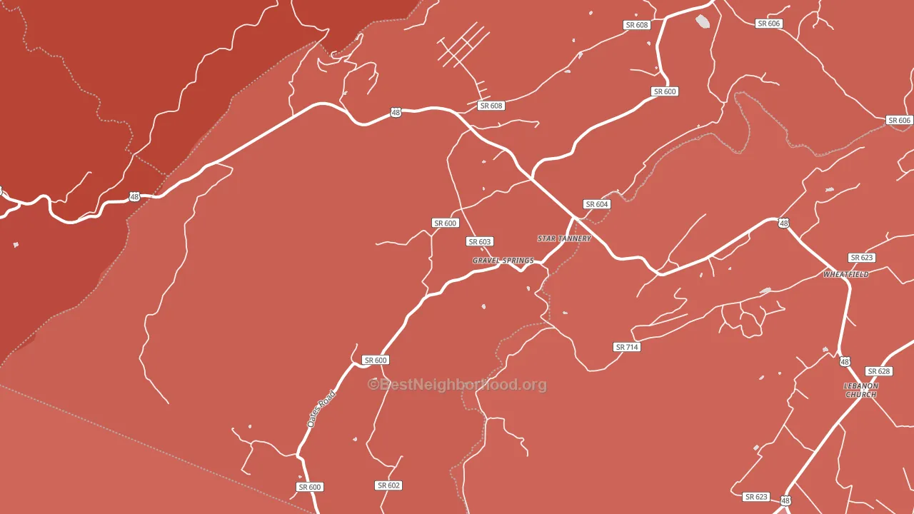 22654, VA block-group political-lean map