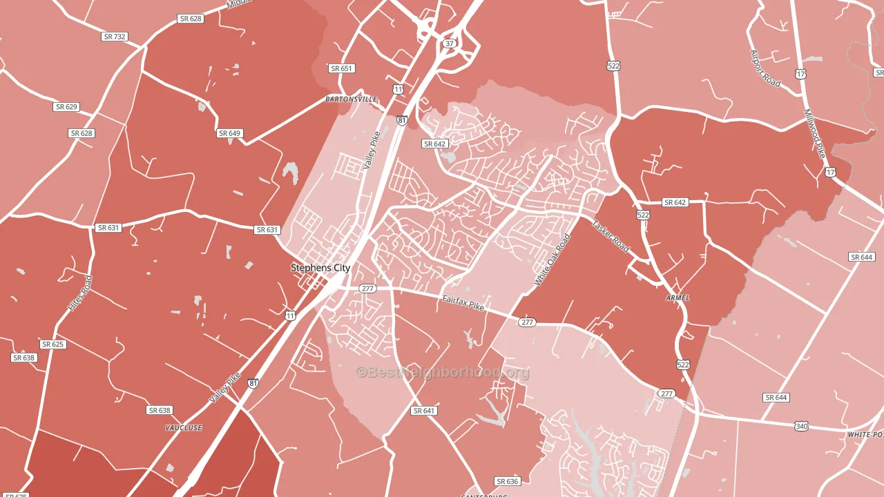 22655, VA block-group political-lean map